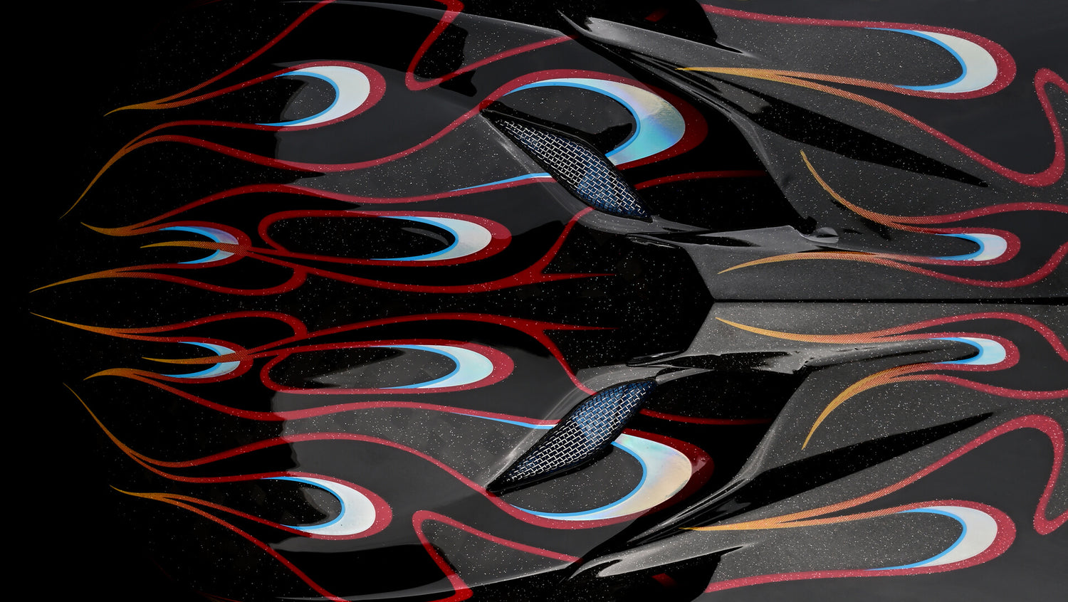 Extreme closeup image of a Troy Lee Designs helmet